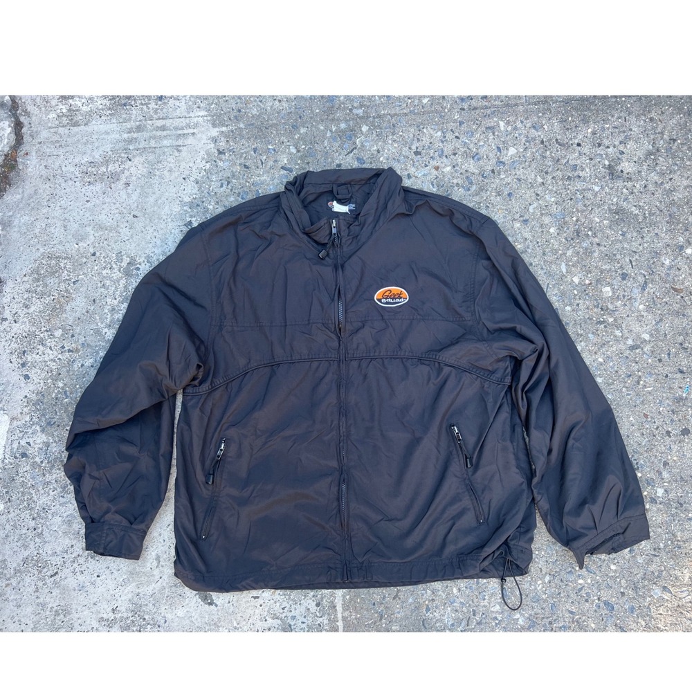 Geek Squad Mens Black Nylon Full Zip Windbreaker Jacket L/XL Logo Tech Promo